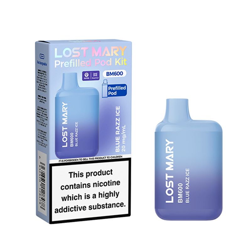 Lost Mary Blue Razze Ice vape pod packaging  zoom distro in UK